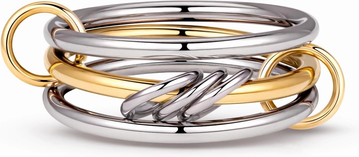 gelbesty Stackable Gold Silver Band Rings for Women Non Tarnish, Cubic Zirconia Statement Thumb Pinky Rings Two Tone, Mixed Metal Jewelry for Women Size 5/6/7/8/9/10/11