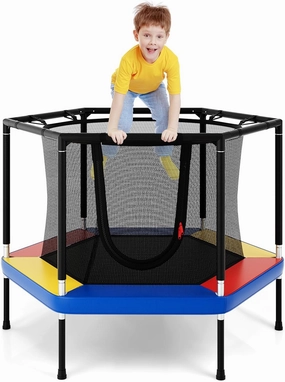 Giantex 48" Kids Trampoline, Outdoor Indoor Mini Recreational Round Trampoline w/Safety Enclosure Net, Foam Padded Handrails, Stable Hexagonal Shape Toddler Trampolines for Kids Gift