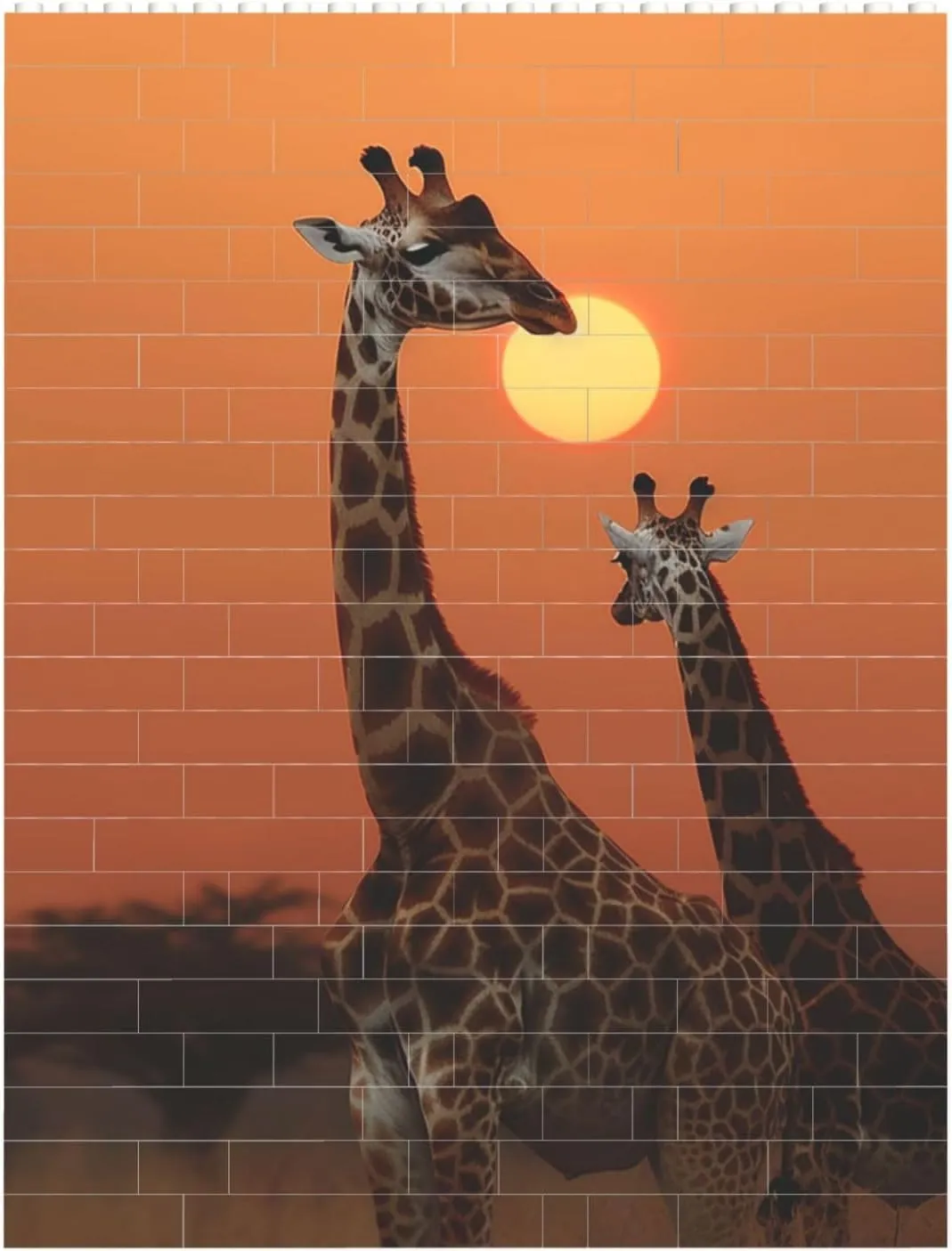 Giraffe at Sunset Building Block Puzzle Personalized Building Bricks for Adults Square Shaped Block Puzzle Building Brick Block Puzzles Valentine's Day Gifts for Home Decor Brick Puzzle