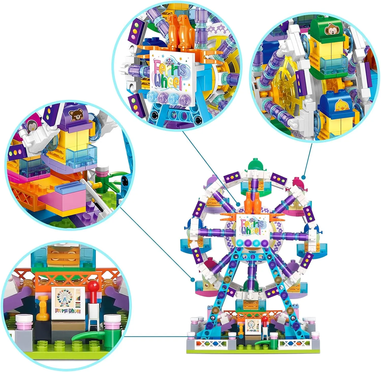 Girls Building Blocks Set Toy，653pcs Micro Mini Building Blocks, Ferris Wheel Toy, Carnival Amusement Park STEM Construction Kits for Kids, Girls Gift for Age 6-12 Years Old 4 (l) 4 (w) 5.5 (h) inch