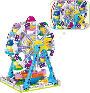 Girls Building Blocks Set Toy，653pcs Micro Mini Building Blocks, Ferris Wheel Toy, Carnival Amusement Park STEM Construction Kits for Kids, Girls Gift for Age 6-12 Years Old 4 (l) 4 (w) 5.5 (h) inch