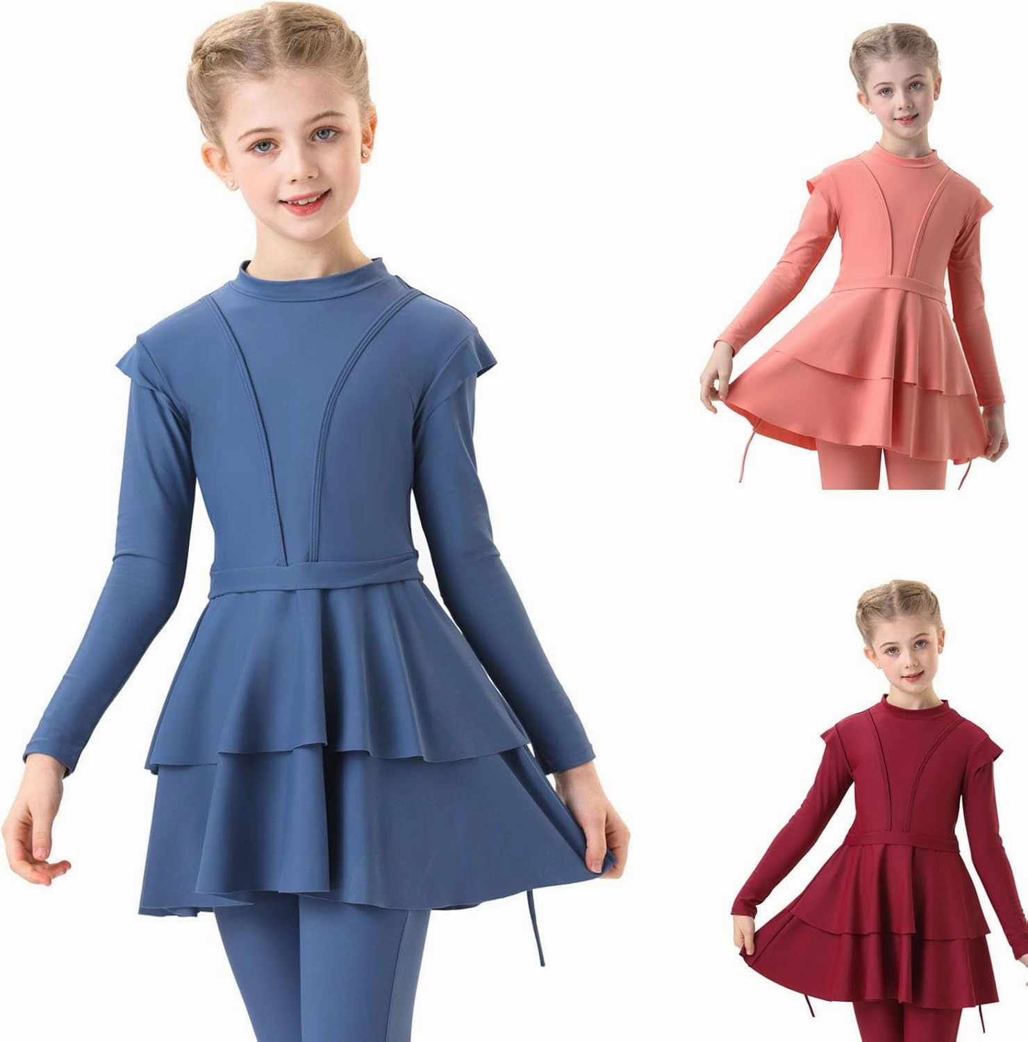 Girls Muslim Swimsuit Sweetheart Top   Pants Full Coverage Swimwear Cap Swimming Burkini Bathing Suit Rash Guard