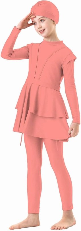 Girls Muslim Swimsuit Sweetheart Top   Pants Full Coverage Swimwear Cap Swimming Burkini Bathing Suit Rash Guard