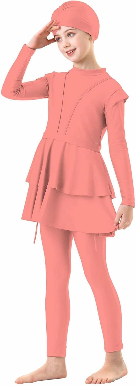 Girls Muslim Swimsuit Sweetheart Top   Pants Full Coverage Swimwear Cap Swimming Burkini Bathing Suit Rash Guard