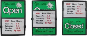 Glassmate Vertical Open/Closed Sun Message Slider Board Sign |14"W x 20"H (Green w/Sun)