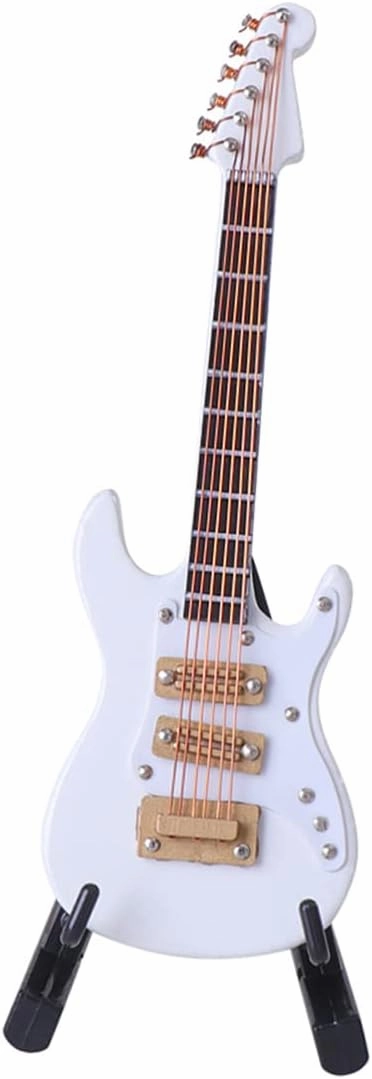 GLEAVI Guitar Model Ornament White Decorative Guitar with Stand for Home Office and Music Room Display Birthday Christmas Musicians