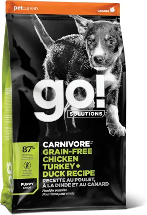 Go! Solutions Carnivore, Grain-Free, Protein Rich Dry Dog Food, Chicken, Turkey and Duck Puppy Recipe, Small Kibble, 3.5 lb Bag