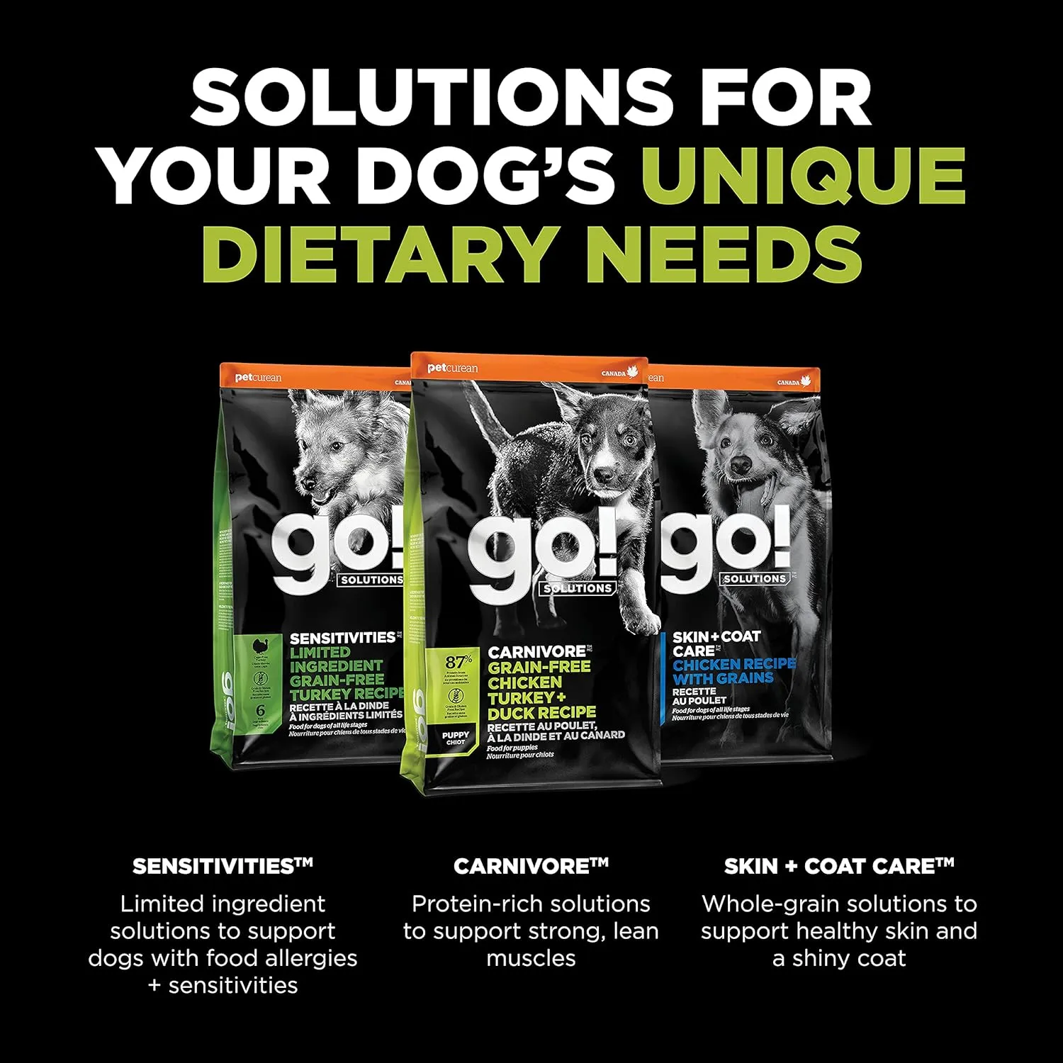 Go! Solutions Carnivore, Grain-Free, Protein Rich Dry Dog Food, Chicken, Turkey and Duck Puppy Recipe, Small Kibble, 3.5 lb Bag
