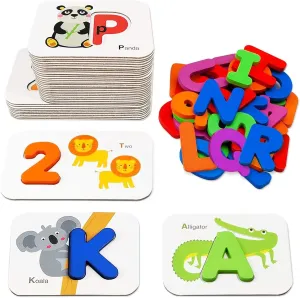 Gojmzo Alphabet Flash Cards, ABC Learning Toys for Kids 3-5, Wooden Letters Number Blocks Sight Words Matching Game, Toddler Preschool Learning Activities, Montessori Educational Toys for 3  Year Old