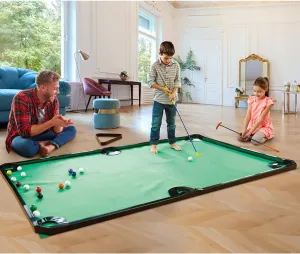 Golf Game -Combining Mini Pool Table & Golf - World’s Largest Putting Green Indoor，Putting Mat 108.2" L x 57.4" W，Golf Pool Indoor Family Game