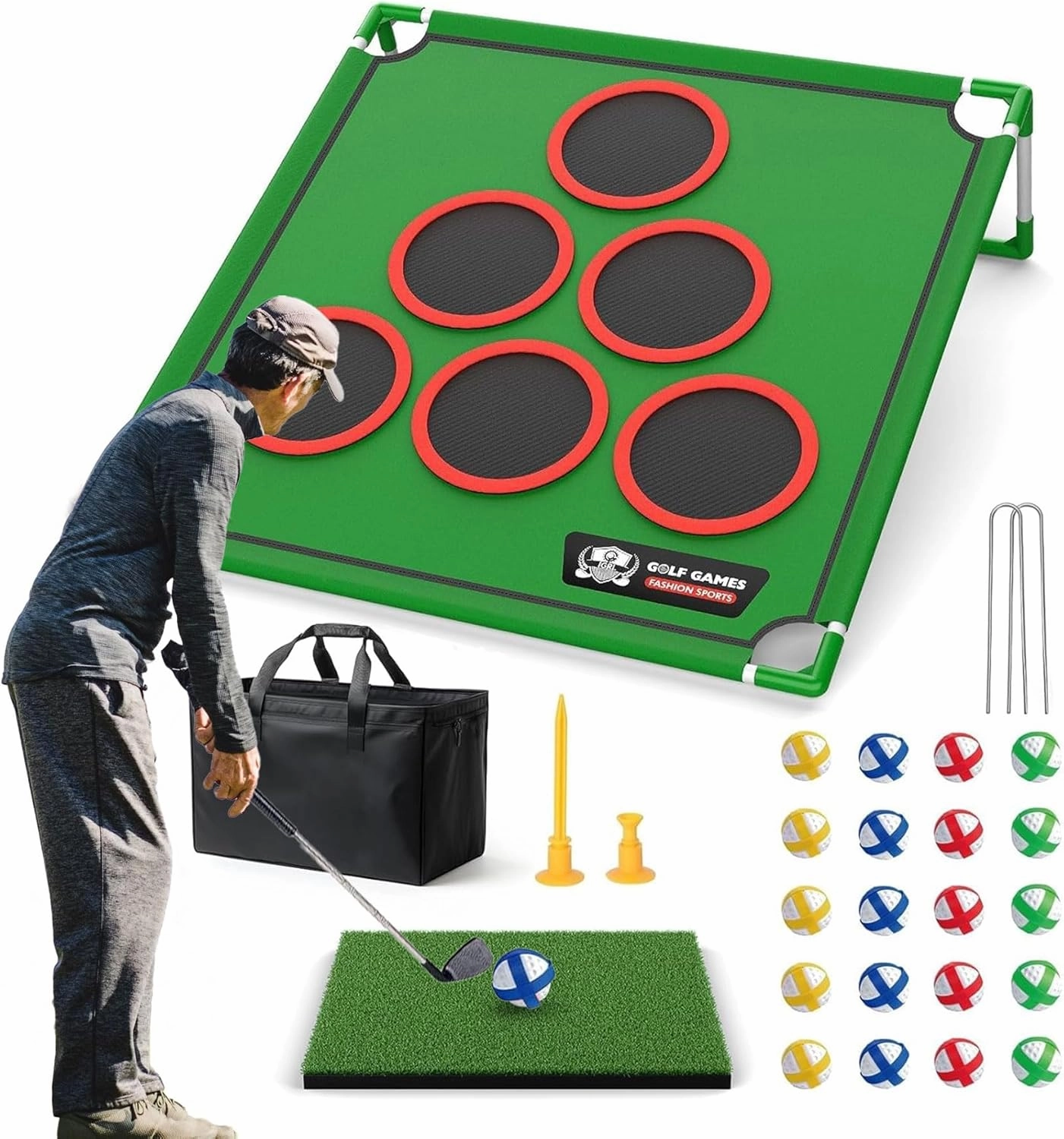 Golf Game Play Set，Golf Chipping Cornhole Games with 20 Velcro Golf Balls, Putting Mat, Golf Putter and Carrying Bag, Indoor Outdoor Golf Set for Lawn Backyard Golf Gifts for Teenagers and Adults
