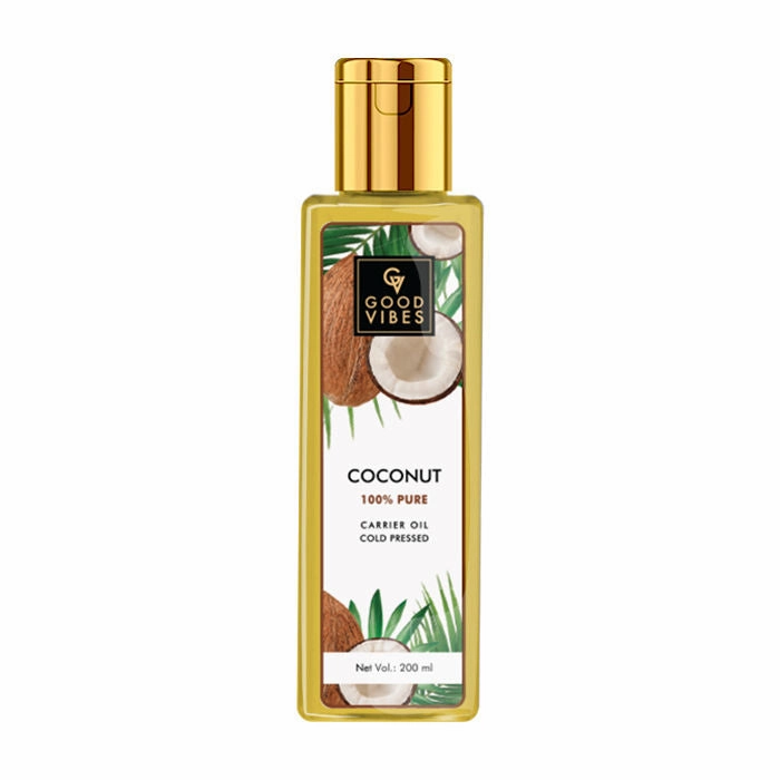 Good Vibes Coconut 100% Pure Coldpressed Carrier Oil | Hair Growth, Anti-Ageing, Hydrating | No Parabens, No Sulphates, No Mineral Oil (200 ml)