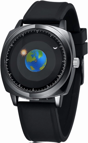Gosasa Fashion Creative Men Watches Earth Trend Watch Analog Display Quartz Moon Sun Pointer Waterproof Novel Male Wristwatch (Black 2)