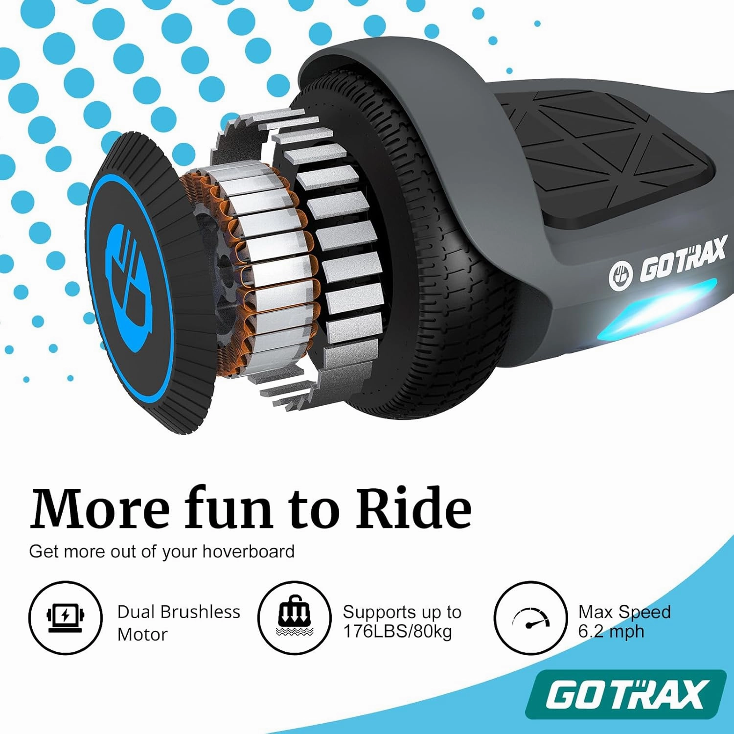 Gotrax Hoverboard with 6.5" LED Wheels & Headlight, Max 4/5 Miles Range, 6.2mph Power by Dual Brushless Motor, UL2272 Certified and 50.4Wh/65.52Wh Battery Self Balancing Scooters for 44-176lbs Kids