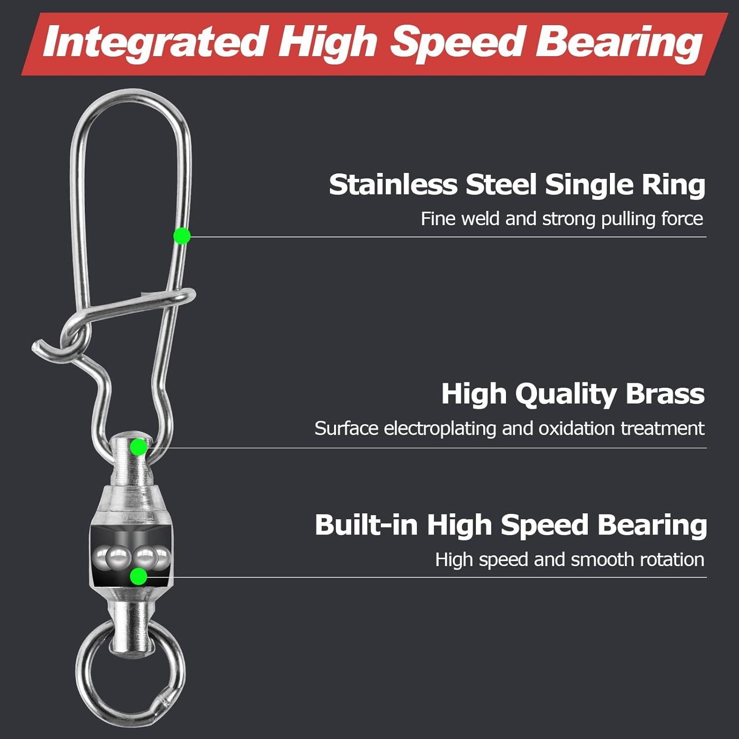 Goture 20/30/100 Pcs Fishing Duo Lock Snap Swivels,High Strength Stainless Steel Connector Snap Swivels, Fishing Swivels & Snaps,Durable Ball Bearing Swivel