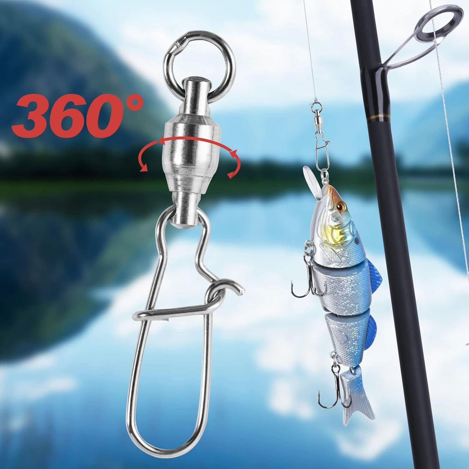Goture 20/30/100 Pcs Fishing Duo Lock Snap Swivels,High Strength Stainless Steel Connector Snap Swivels, Fishing Swivels & Snaps,Durable Ball Bearing Swivel