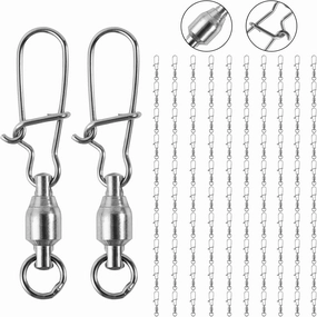 Goture 20/30/100 Pcs Fishing Duo Lock Snap Swivels,High Strength Stainless Steel Connector Snap Swivels, Fishing Swivels & Snaps,Durable Ball Bearing Swivel