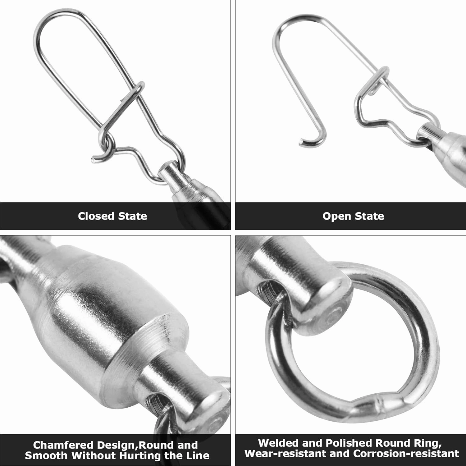 Goture 20/30/100 Pcs Fishing Duo Lock Snap Swivels,High Strength Stainless Steel Connector Snap Swivels, Fishing Swivels & Snaps,Durable Ball Bearing Swivel
