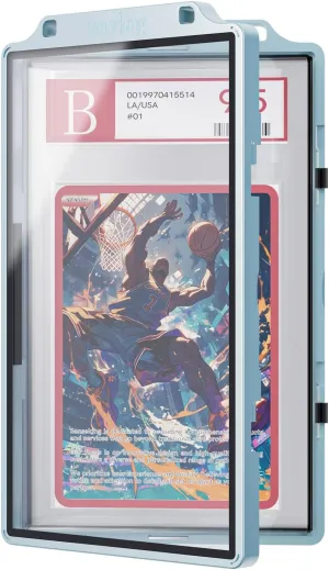 Graded Card Guard Case for BGS Slab Case for Graded Cards Metal Magnetic UV Protection Stackable Graded Card Slab Guard Glass Display Bumper Fit RPA Slabs Mags (Ice Blue,55PT)