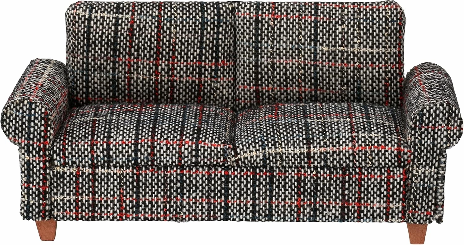 Gray Dollhouse Sofa Couch, Miniature Living Room Furniture Loveseat, Accessories for 6 inch Dolls, 1/12 Scale