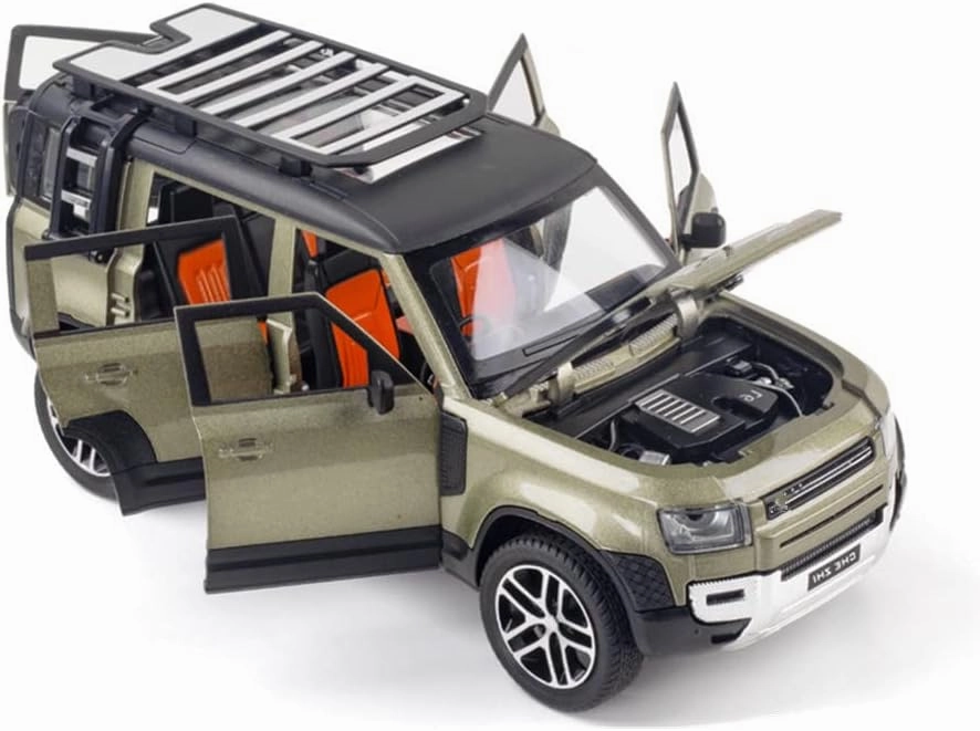 Green 1/24 Diecast Pull Back Model Car Toy Collection Sound Light for Land Rover New Defender 110