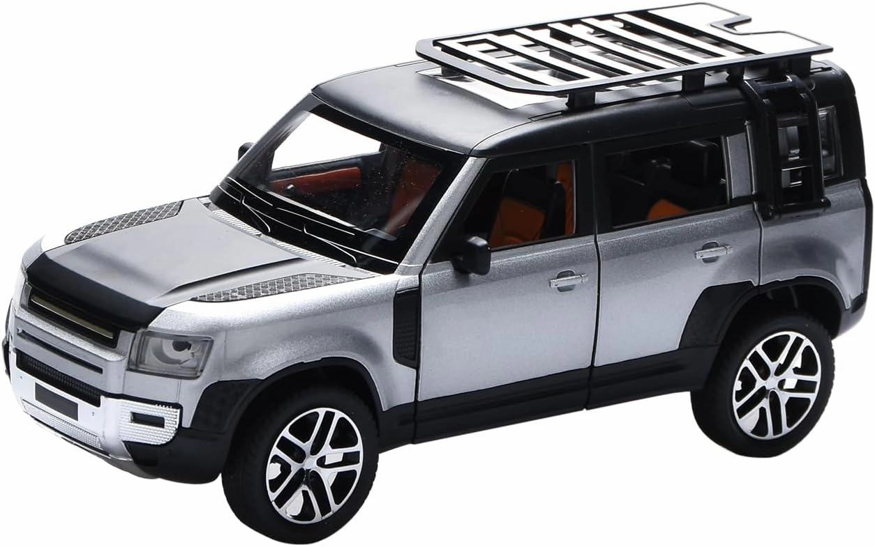 Grey 1/24 Diecast Pull Back Model Car Toy Collection Sound Light for Land Rover New Defender 110