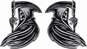 Grim Reaper Emblem 3D Skull Badge – Custom Car Decal Sticker for Car, Truck, SUV – Durable Exterior Trunk, Hood, Fender (Set of 2) (Chrome)