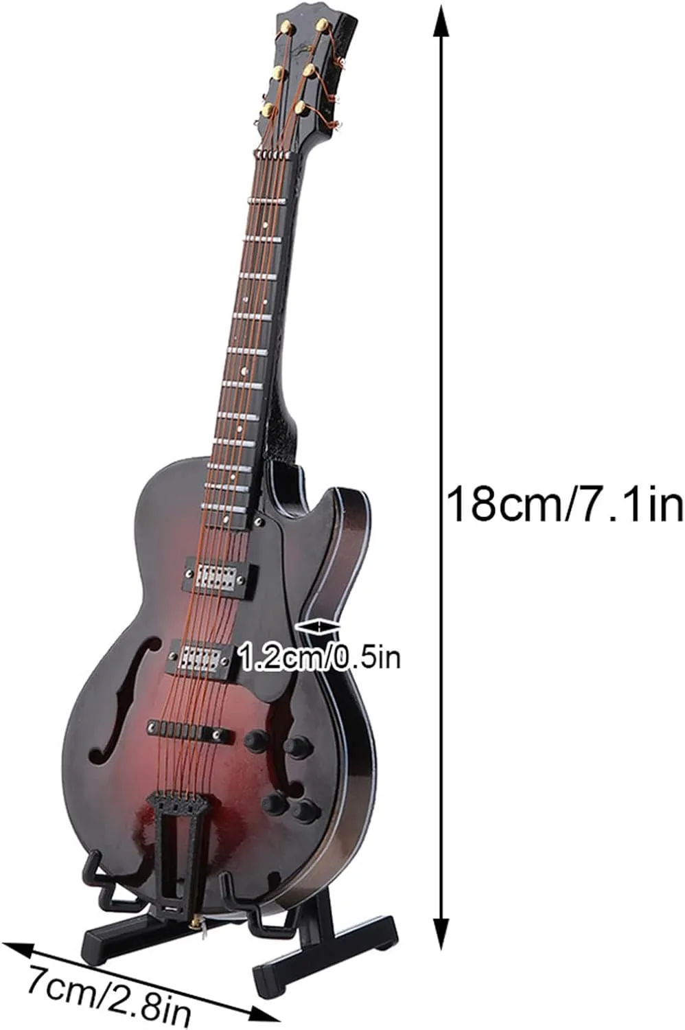Guitar Decoration Model Wooden Miniature Electric Guitar with Stand and Case for Dollhouse Model Birthday Home Desks Decor(18cm)