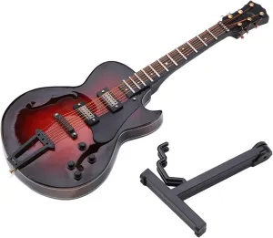 Guitar Decoration Model Wooden Miniature Electric Guitar with Stand and Case for Dollhouse Model Birthday Home Desks Decor(18cm)