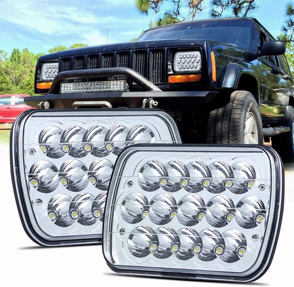 H6054 LED Headlights, 5x7 LED Headlights Rectangular 2PCS 90W High Low Sealed Beam Square 7x6 Headlight DOT Approved for Truck Chevy Cherokee Tacoma Ford Van Sedans H5054 H6014 H6052 6053
