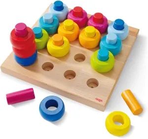 HABA Rainbow Whirls Wooden Sorting & Stacking Rings Shape Sorter, Educational Toys for 2 Year Old & Up, Color Sorting Fine Motor Toys, Made in Germany