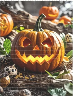 Halloween Pumpkin Building Block Puzzle Personalized Building Bricks for Adults Square Shaped Block Puzzle Building Valentine's Day Gifts for Home Decor Brick Puzzle
