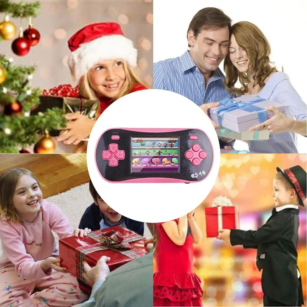 Handheld Game Player for Kids Adults- FAMILY POCKET RS16 Portable Classic Game Controller Built-in 260 Game 2.5 inch LCD Retro Arcade Video Game System Children's Birthday Gift (Pink)