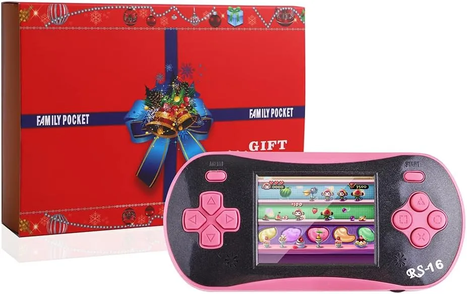 Handheld Game Player for Kids Adults- FAMILY POCKET RS16 Portable Classic Game Controller Built-in 260 Game 2.5 inch LCD Retro Arcade Video Game System Children's Birthday Gift (Pink)