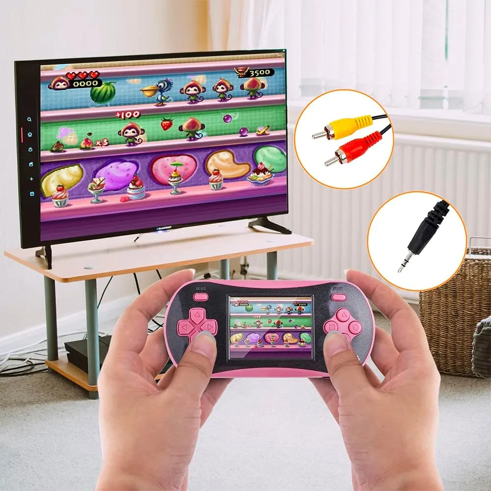 Handheld Game Player for Kids Adults- FAMILY POCKET RS16 Portable Classic Game Controller Built-in 260 Game 2.5 inch LCD Retro Arcade Video Game System Children's Birthday Gift (Pink)