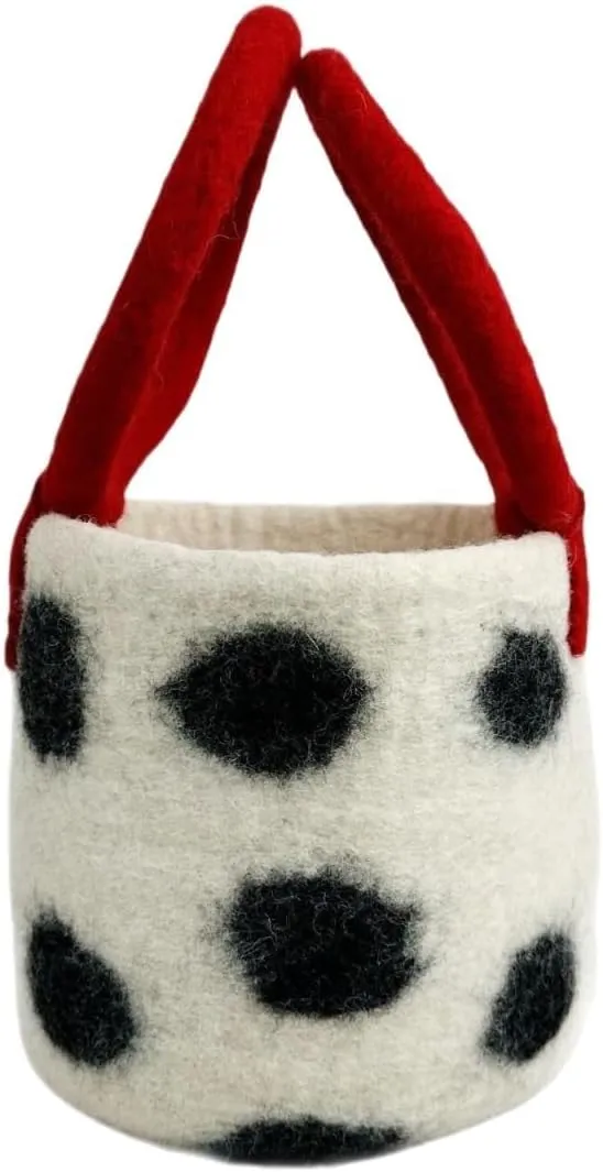Handmade Wool Felt Polka Dot Circular Handbag Cute Water Bucket Bag for Women Simple Design Tote Bag