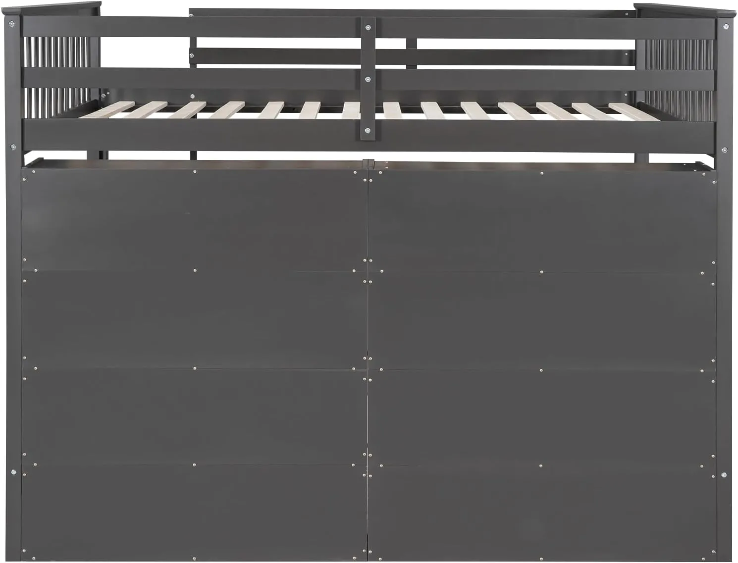 Harper & Bright Designs Full Size Loft Bed with Storage, Wooden Loft Bed Frame with 8 Open Storage Shelves and Built-in Ladder, Gray