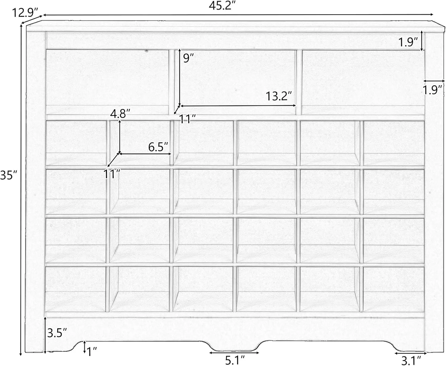Harper & Bright Designs Sleek Design 24 Shoe Cubby Console, Modern Shoe Cabinet with Curved Base, Versatile Sideboard for Hallway, Bedroom, Living Room, White