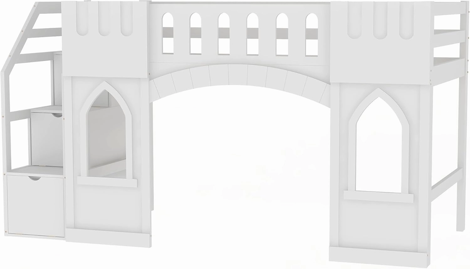 Harper & Bright Designs Twin Size Loft Bed with Storage Staircase and Window, Wood Playhouse Bed Frame with Storage for Boys, Girls, Gray,White