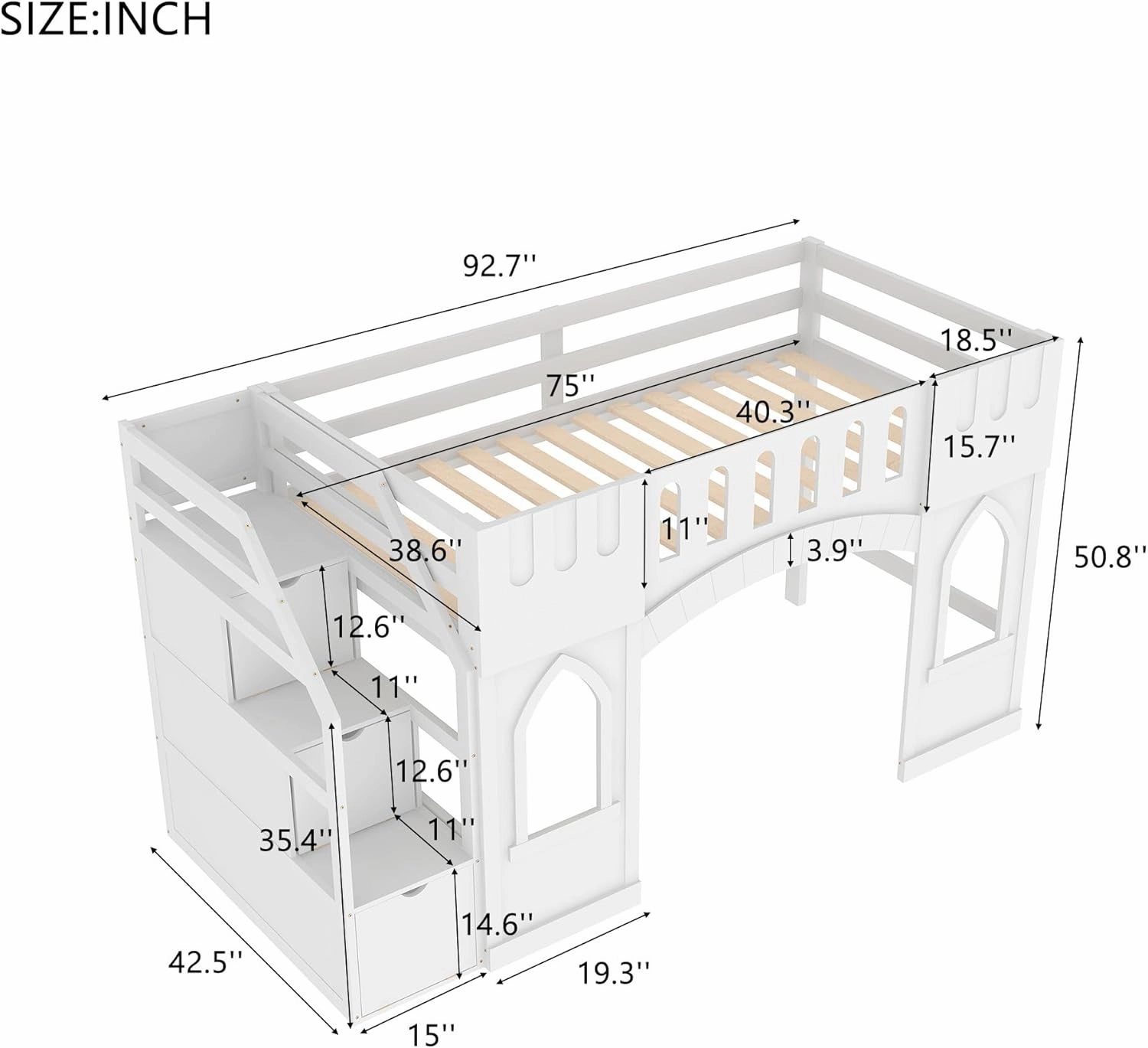 Harper & Bright Designs Twin Size Loft Bed with Storage Staircase and Window, Wood Playhouse Bed Frame with Storage for Boys, Girls, Gray,White