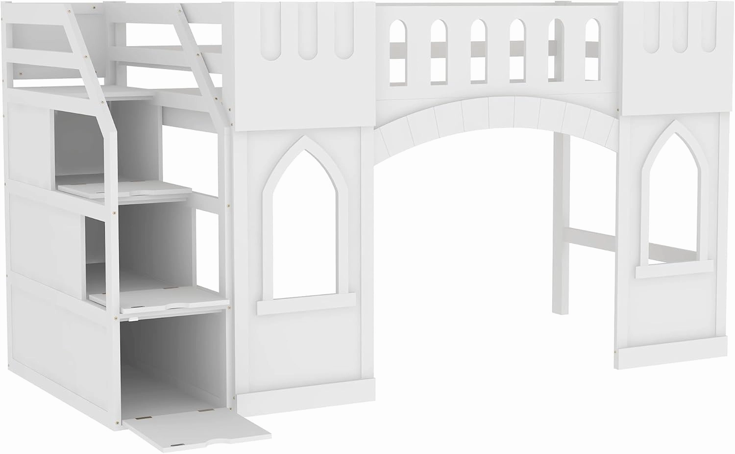 Harper & Bright Designs Twin Size Loft Bed with Storage Staircase and Window, Wood Playhouse Bed Frame with Storage for Boys, Girls, Gray,White