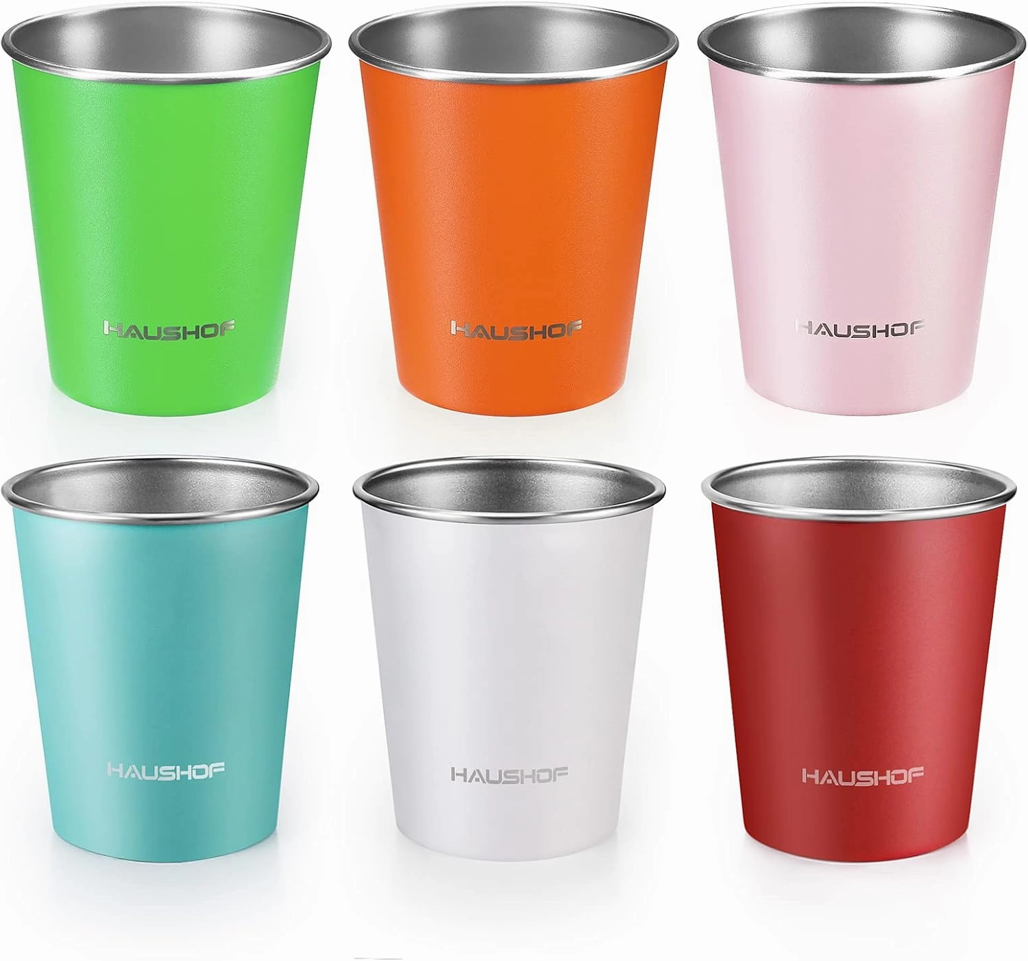 HAUSHOF Pint Cup, 14 oz Stainless Steel Cups, Stackable Metal Drinking Cups, Stacking Beer Pint Cups for Home, Party, Camping, Outdoor, Unbreakable, 6 Pack