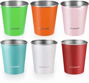 HAUSHOF Pint Cup, 14 oz Stainless Steel Cups, Stackable Metal Drinking Cups, Stacking Beer Pint Cups for Home, Party, Camping, Outdoor, Unbreakable, 6 Pack