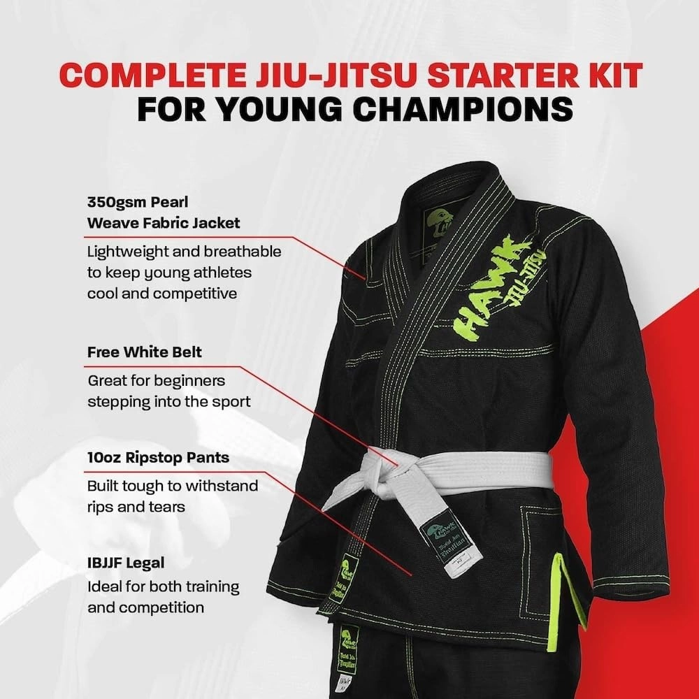 Hawk Sports Brazilian Jiu Jitsu Gi for Kids, Ultra-Light Extra Tough Premium Fabric Kids BJJ Gi