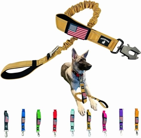 Heavy Duty Bungee Dog Leash - Shock Absorbing, Seat Belt Clip, Quick Release Frog Clasp, Double Padded Handles, for Large and Medium Dogs, Durable for Training, Walking, Car Safety, Outdoor Adventure