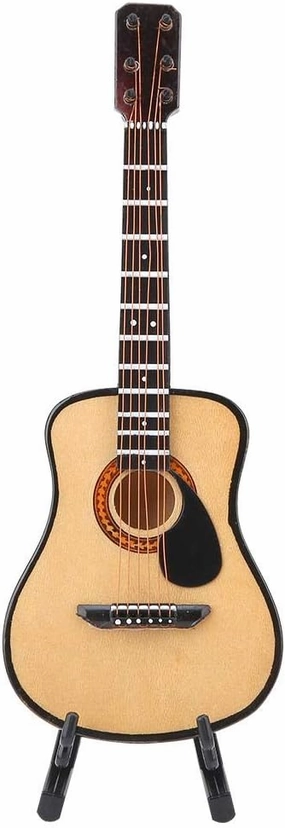 HEEPDD Miniature Guitar, Mini Wooden Miniature Guitar Model with Guitar Stand Case Model Display Mini Ornaments for Home Office Decor Birthday (16CM)