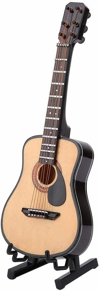 HEEPDD Miniature Guitar, Mini Wooden Miniature Guitar Model with Guitar Stand Case Model Display Mini Ornaments for Home Office Decor Birthday (16CM)