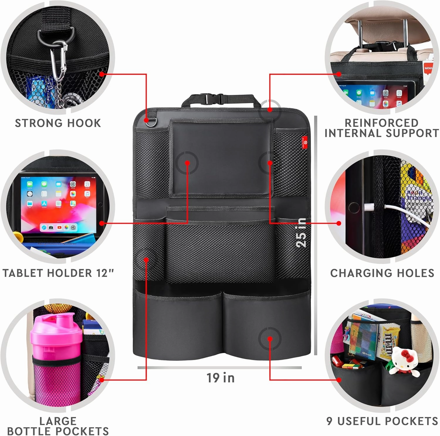Helteko Backseat Car Organizer, Kick Mats Back Seat Protector with Touch Screen Tablet Holder, Back Seat Organizer for Kids with 9 Storage Pockets, Travel Accessories (2 Pack, Ocean Blue)