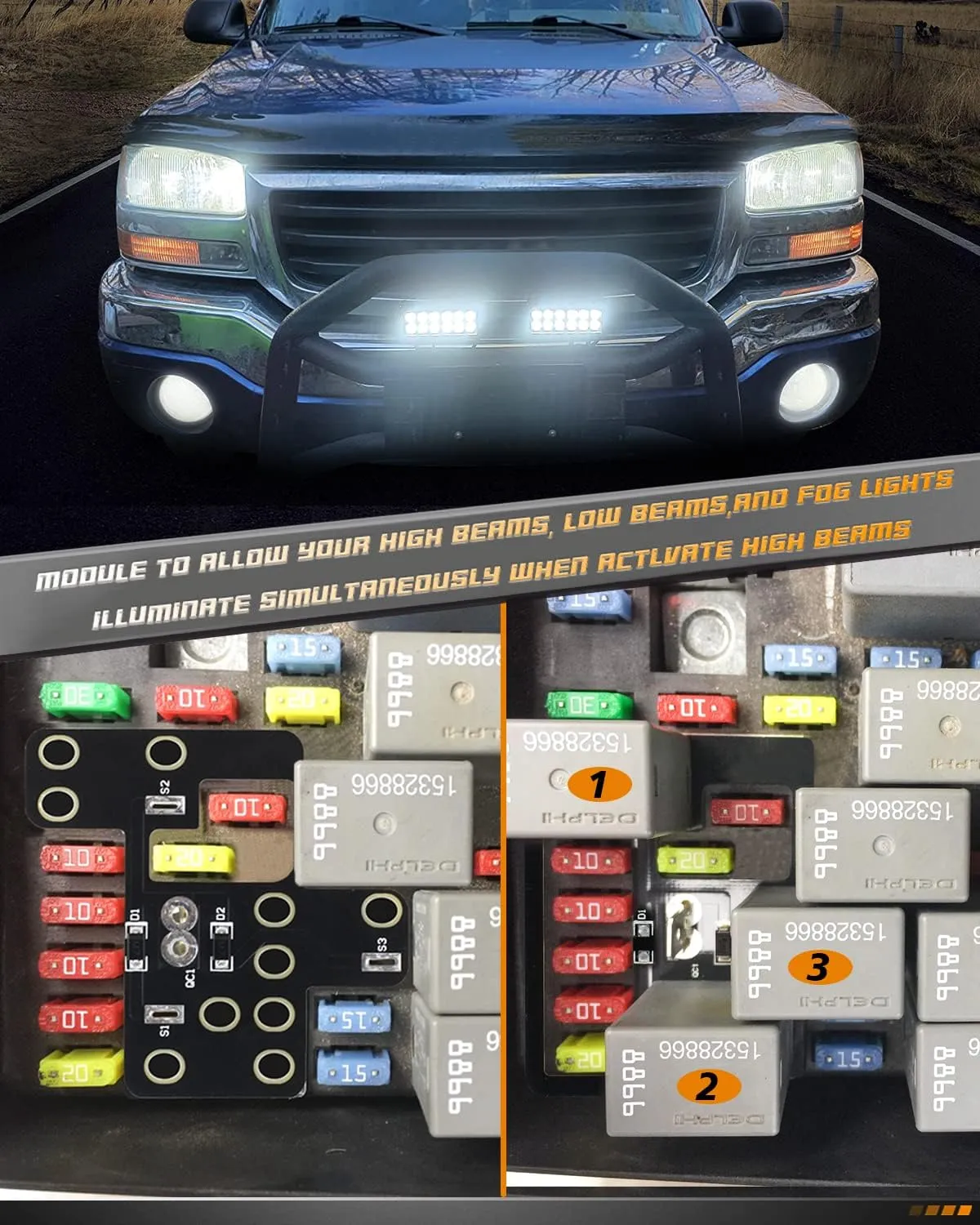 HERCOO Light Module for GM, 6 High Mod, Fog lights Low Beams and High Beams Lamp On Simultaneously Compatible with Chevy Silverado GMC Sierra 1500/2500/3500 Classic 2003-2007