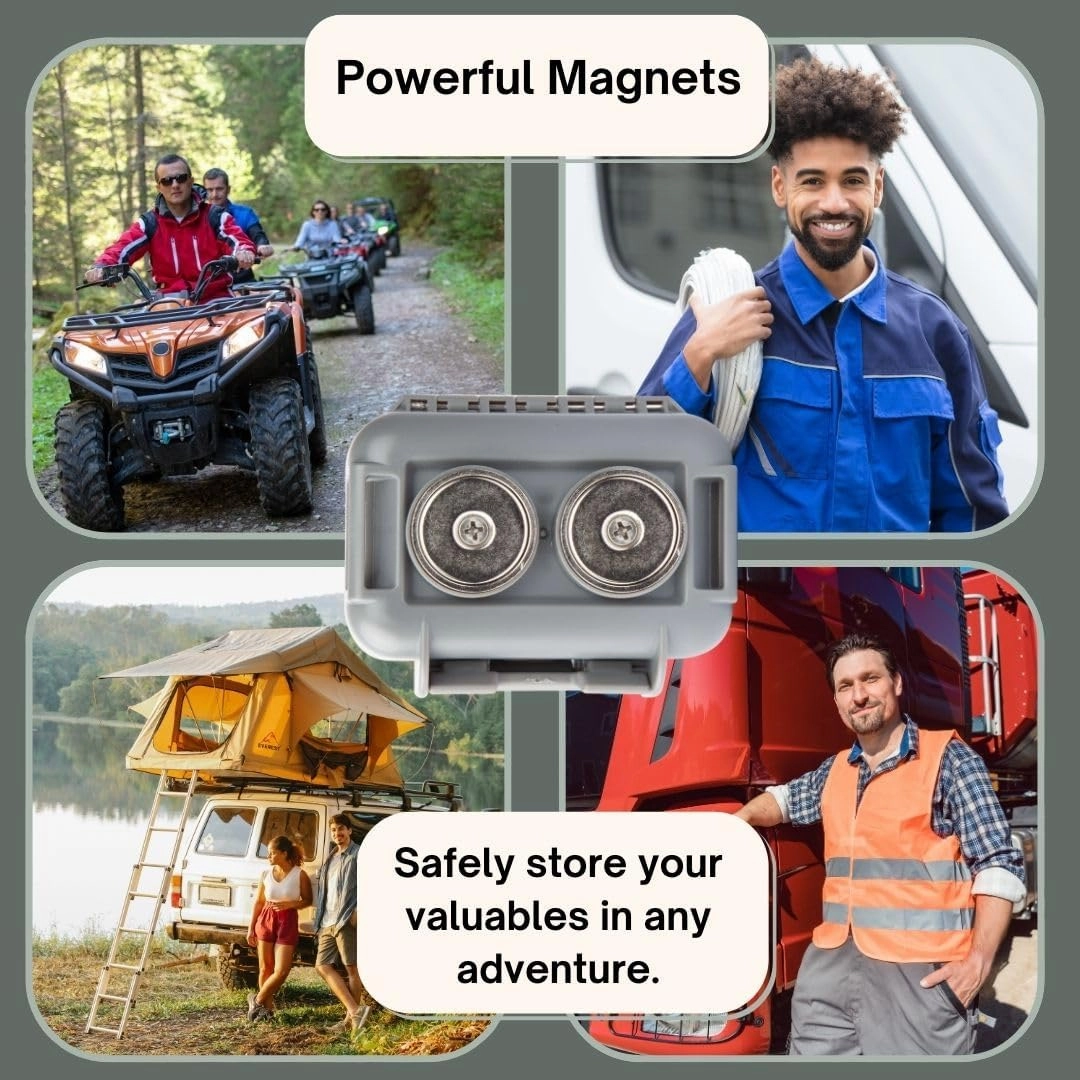 Hide a Key Outside with our Grey Magnetic Box, Our Waterproof Air-Tight Magnetic Key Box for Under Car Stays Secure with 2 Strong Neodymium Magnets